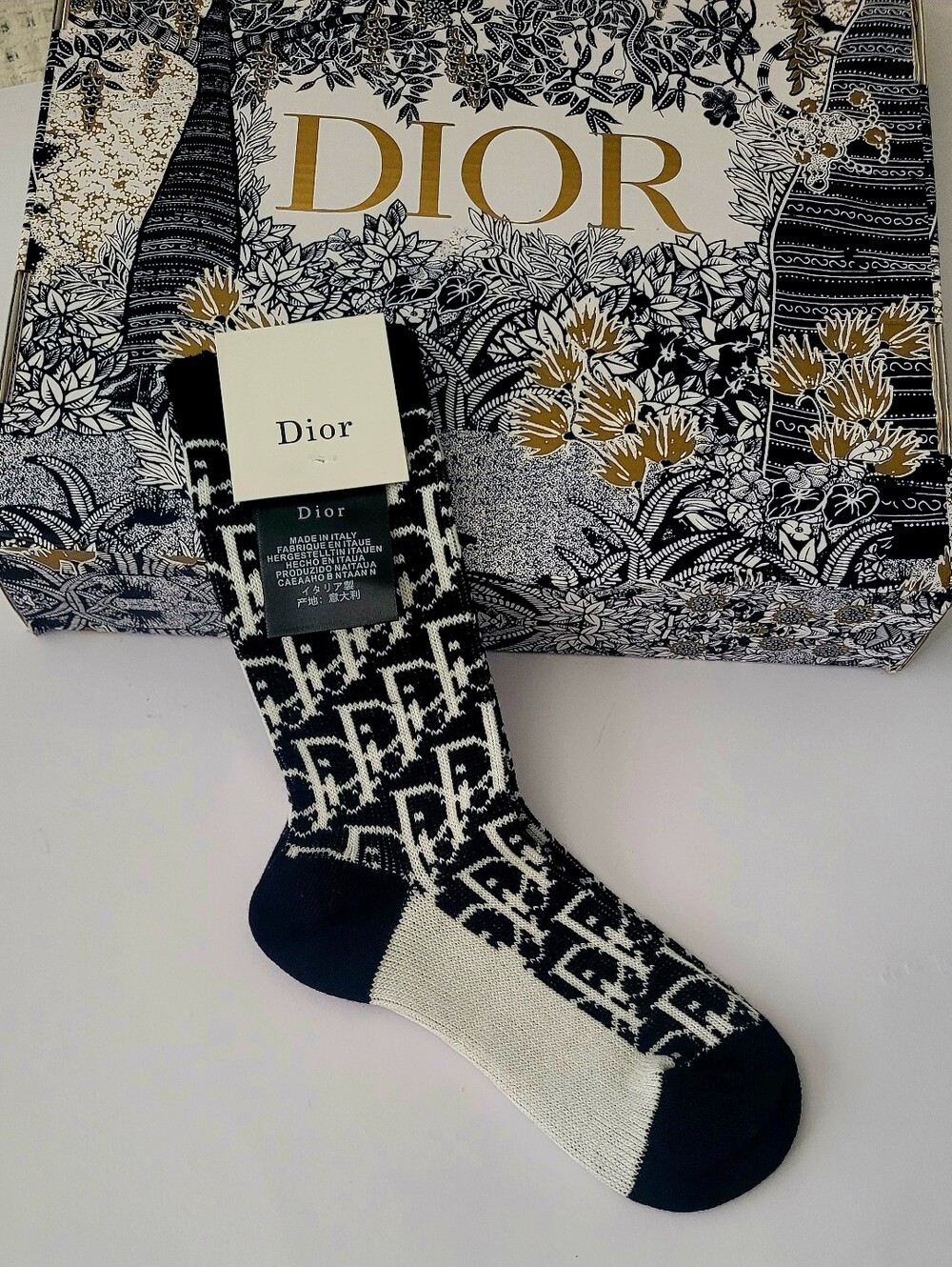 Dior Men’s Black & White Logo Knit Socks